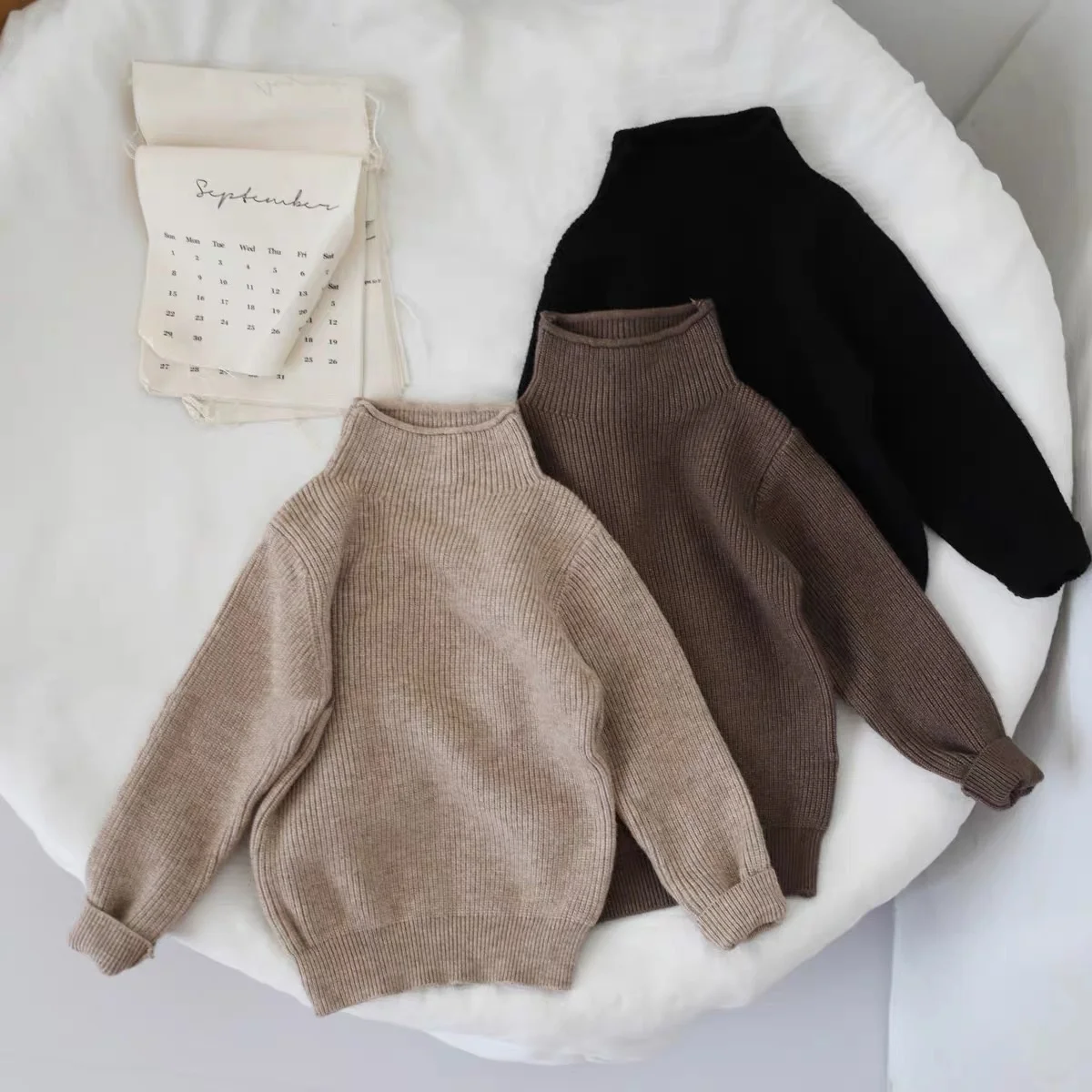 2025 herbst Kinder Pullover Rollkragen Einfarbig Jungen Stricken Pullover 1-9Y Baby Mädchen Warme Basis Pullover – Detail 5