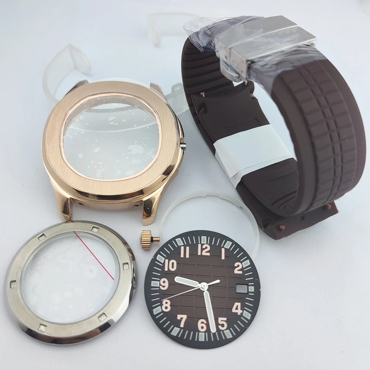 42mm NH35 Case Dial Hands Rubber Strap Sapphire Glass Watch Accessories for Grenade AQUANAUT NH35 NH36 Movement Transparent Back