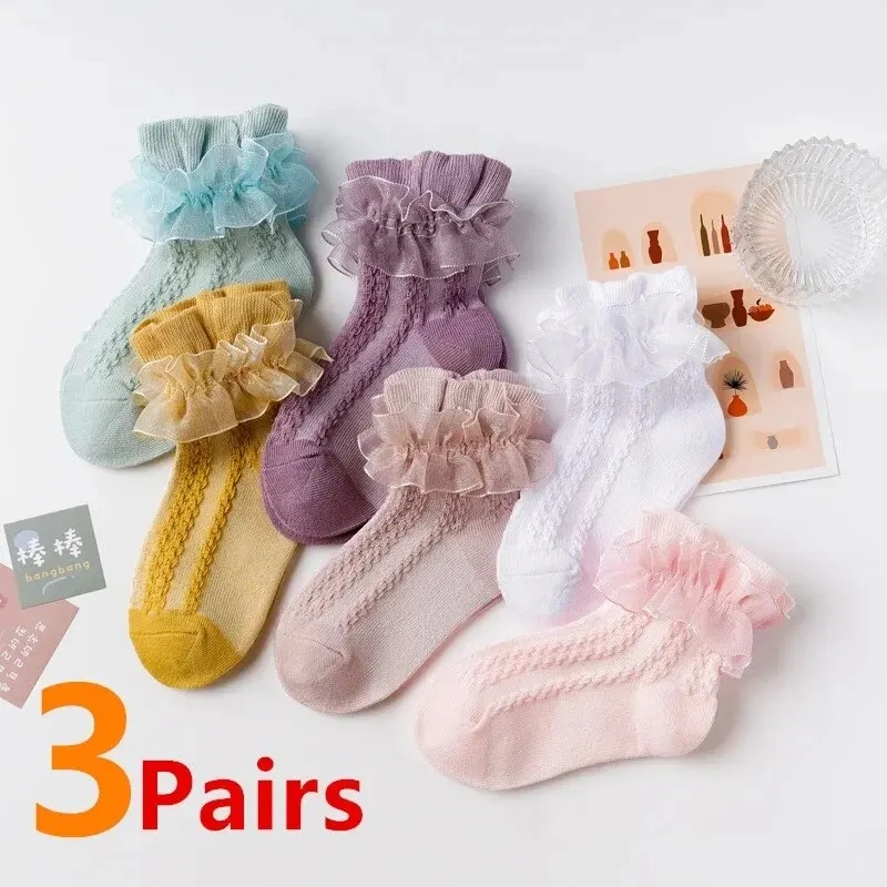 Spring Kids Girls Socks Baby Frilly Lace Tutu Sock Cotton Children Dance Princess Girl Flowers Ruffled Solid Mesh Short Socken