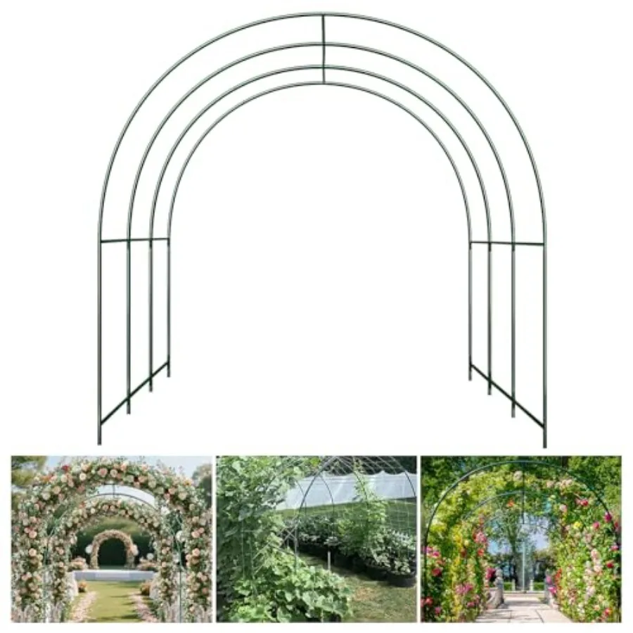 Large Garden Support Arch Frame For Climbing Plants, Heavy Duty Steel, Black, Multi-Purpose Use For Vines, Weddings Backyard De