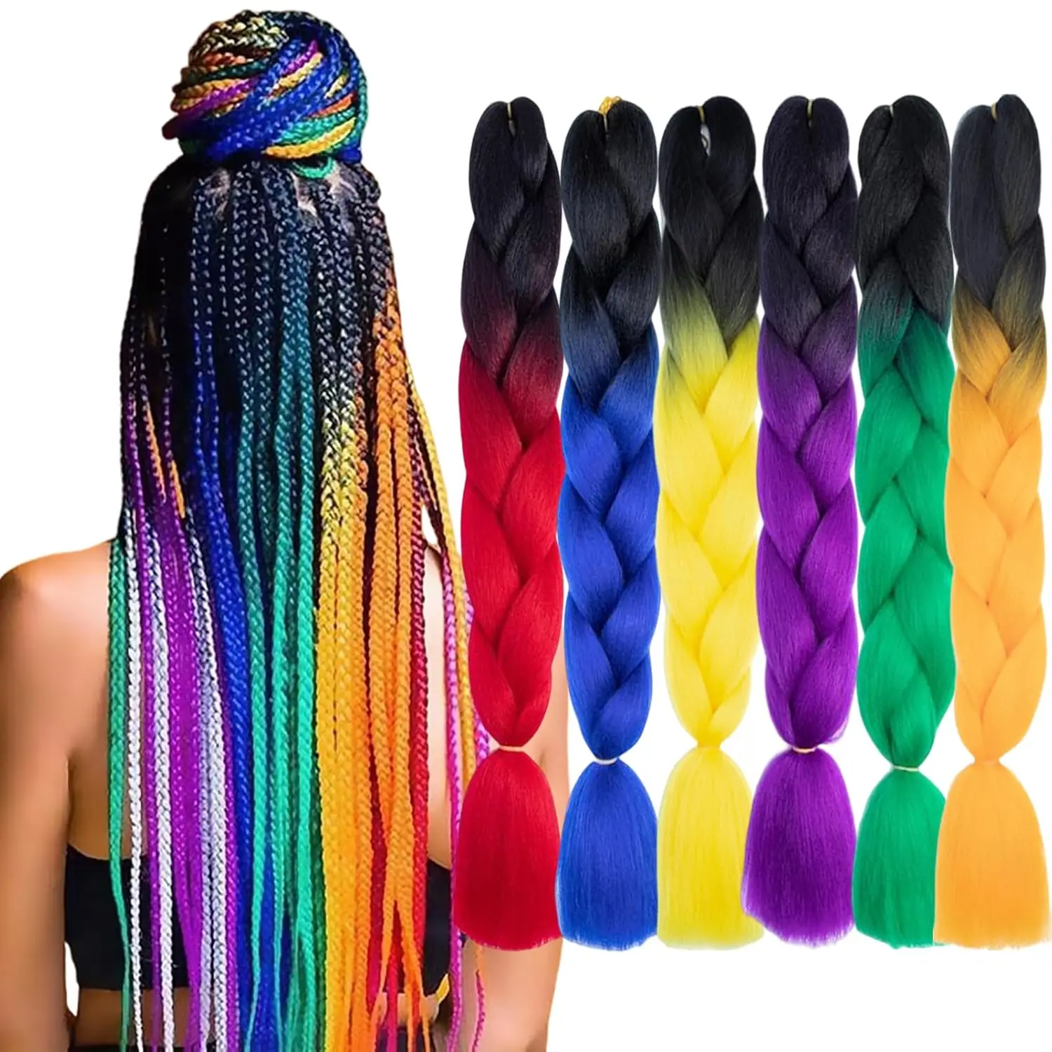 

Jumbo Braid 24Inches Synthetic Braiding Hair Bulk Ombre Jumbo Hair Extension For Women DIY Hair Braids Pink Purple Yellow Gray