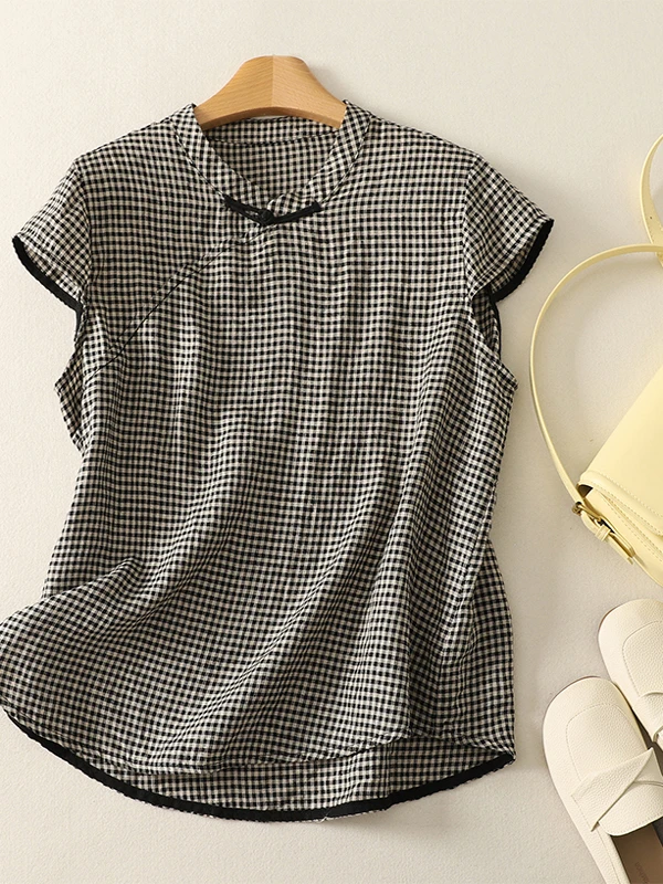 

Women's Summer New Svel irt Retro Button Cotton Linen Casual Top Vintage Sle Loose Fit Regular Svel irt