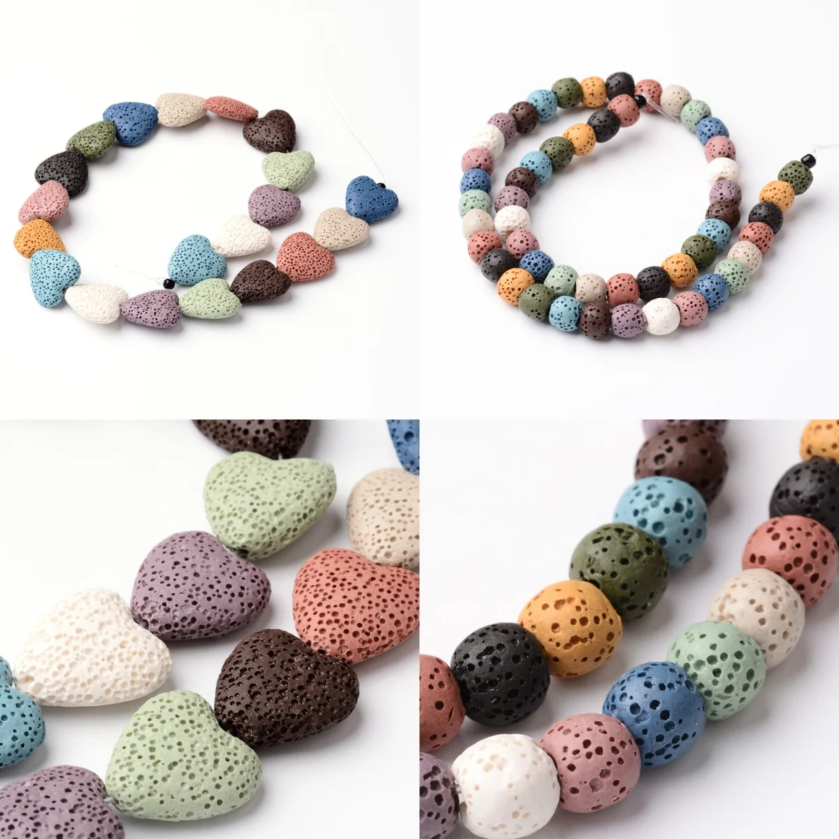 

20/52pcs Dyed Heart Synthetic Lava Rock Beads Colorful Round Lava Stone Beads for Jewelry Making DIY Bracelet Accessories