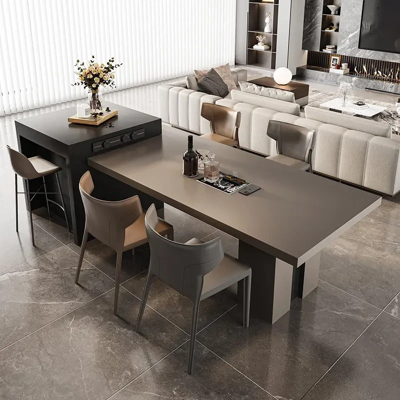 

Italian minimalist island dining retractable rock slab household light luxury movable medium guide tea table dual-purpose