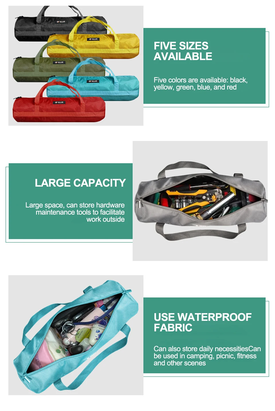 Wasserdichte Werkzeugtasche, robustes Oxford-Tuch, große Kapazität, Reise-Tragetasche, multifunktionale Aufbewahrungstasche für Angeln, Outdoor-Sportarten – Detail 4