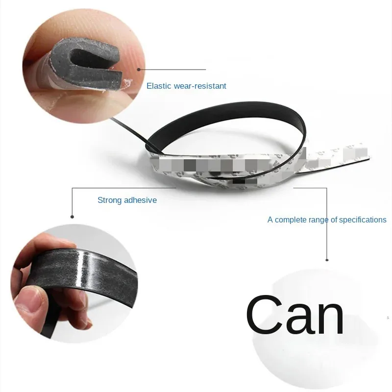50cm Black Silicone Rubber Strip Self Adhesive Seal Gasket Anti-skid Shock Absorption High Temperature Resistant Sealing Strip