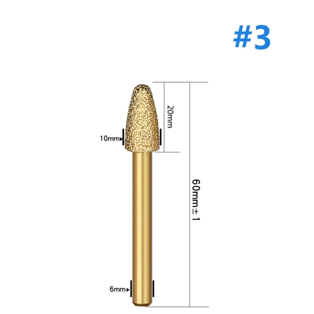 Tête de bavure diamantée brasée sous vide, machine CNC, mèches de routeur carrées, meulage à distance, gravure sur marbre, tige diamantée, 6mm