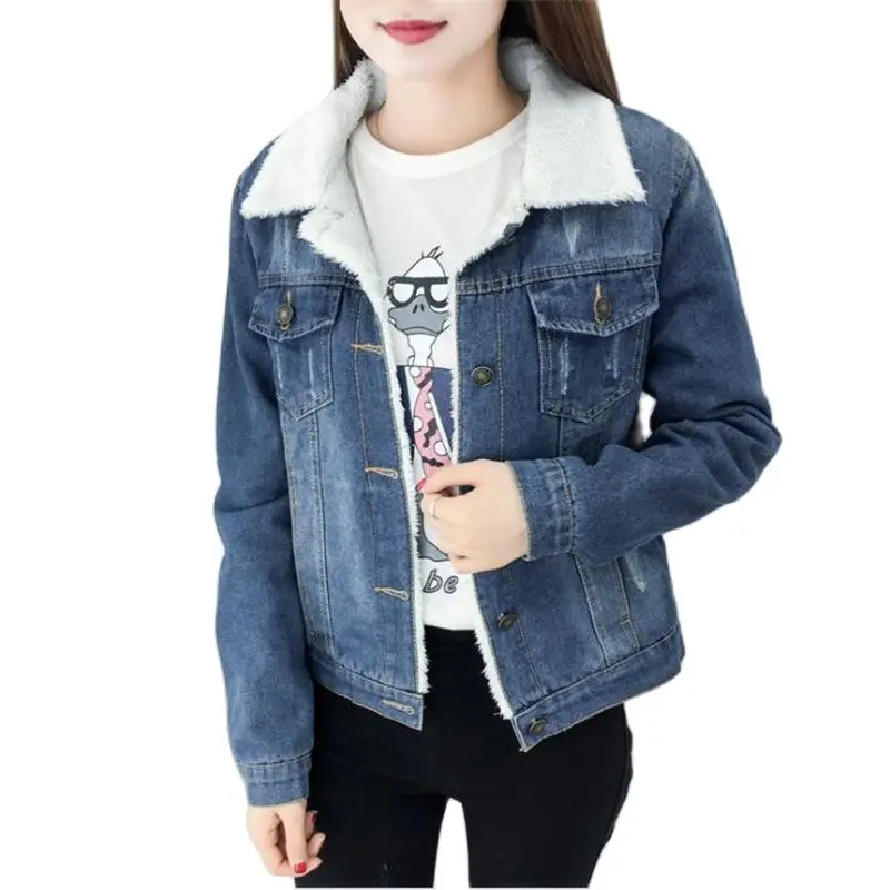 

Woman Autumn Spring Hot Sale Velvet Denim Veste Lady Hot Sale Thick Overcoat Women Coat Warm Jackets Abrigo Manteau