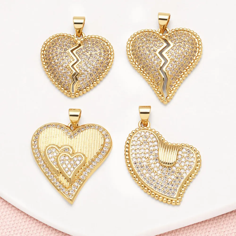 OCESRIO Trendy White Crystal Broken Heart Pendant for Necklace Copper Handmade Purse Charm Jewelry Making Component pdtb362