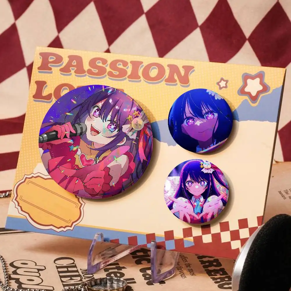 Cute Anime Ai Hoshino For Badge Laser Holographic Custom Badge Image Metal Lapel Pin Brooch For Clothing Backpack Decorative