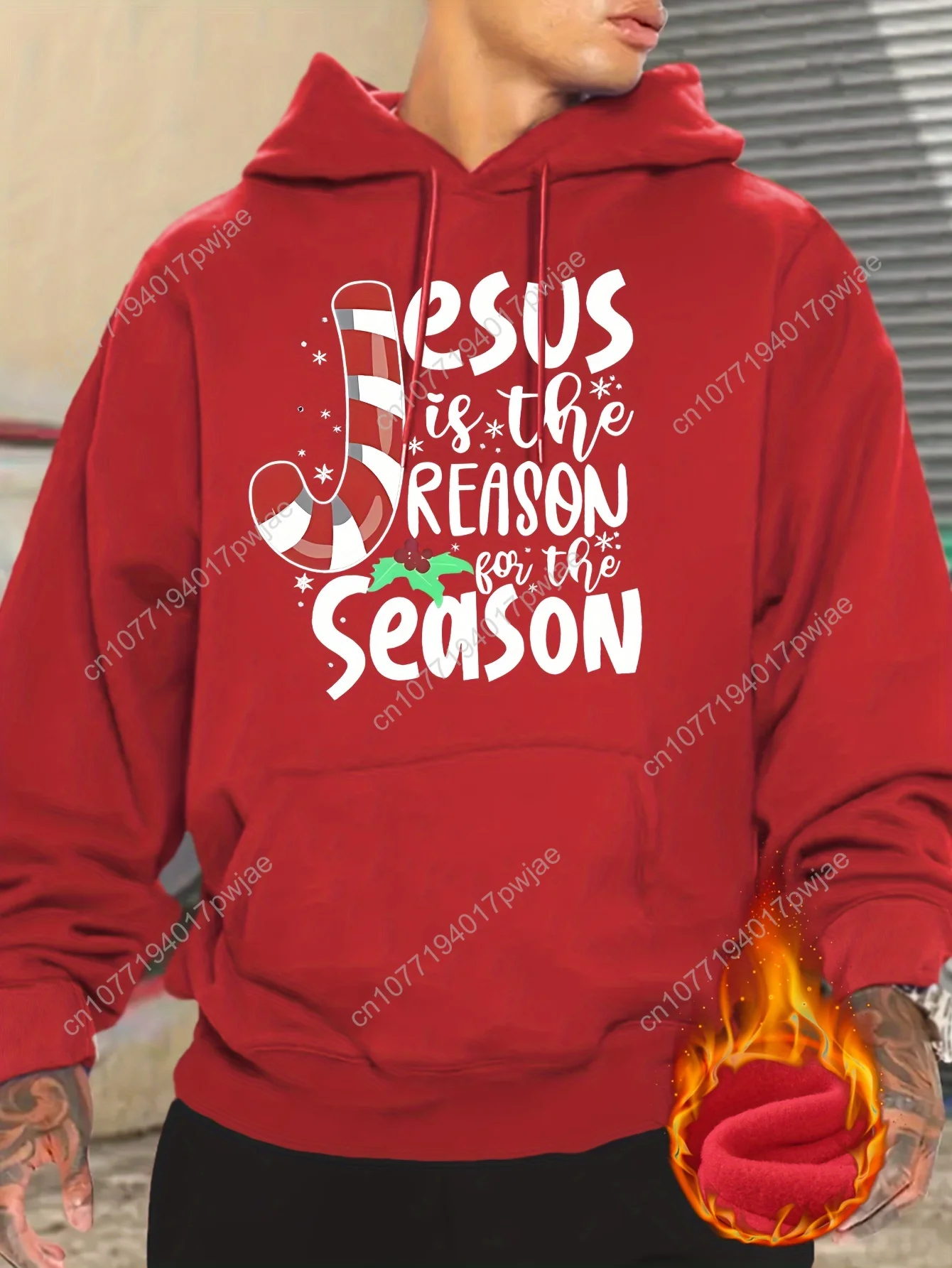 

Мужская рождественская повседневная толстовка с капюшоном — принт «Jesus is the Reason for the Season» — толстовка с капюшоном из полиэстера и легкой стрейч, Fa