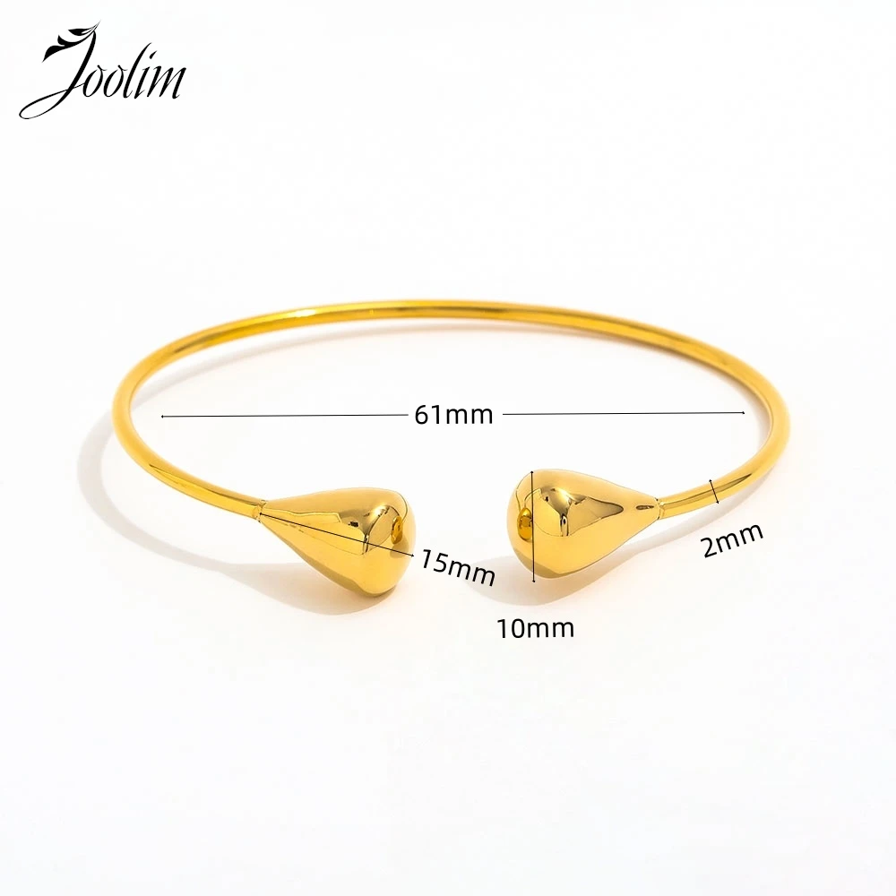 Joolim Jewelry Wholesale High End PVD Non Tarnish Fashion Simple Elastic Teardrop Cuff Stainless Steel Bracelet for Women