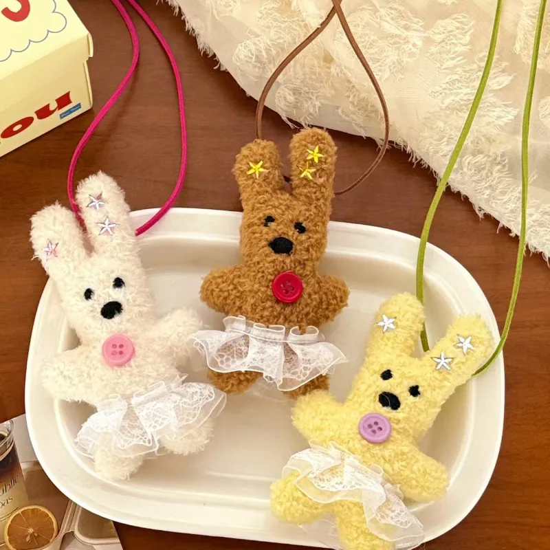 

12cm Cute Kawaii Plush Rabbit Keychain with Lace Dress Soft Toy Bag Charm Purse Accessory Gift for Women Girls Animal Keyring