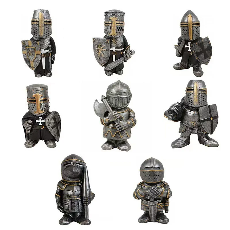 

Knight Garden Gnomes Guard Figurines Medieval Templar Crusader Knight Armor with Sword and Shield Statue Art Home Decor Gift