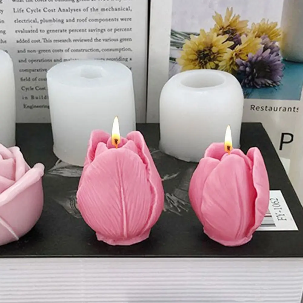 3D Three-dimensional Tulip Bud Silicone Candle Mold Manual Soap Mold DIY Dessert Sugar Turning Chocolate Baking Products Molds