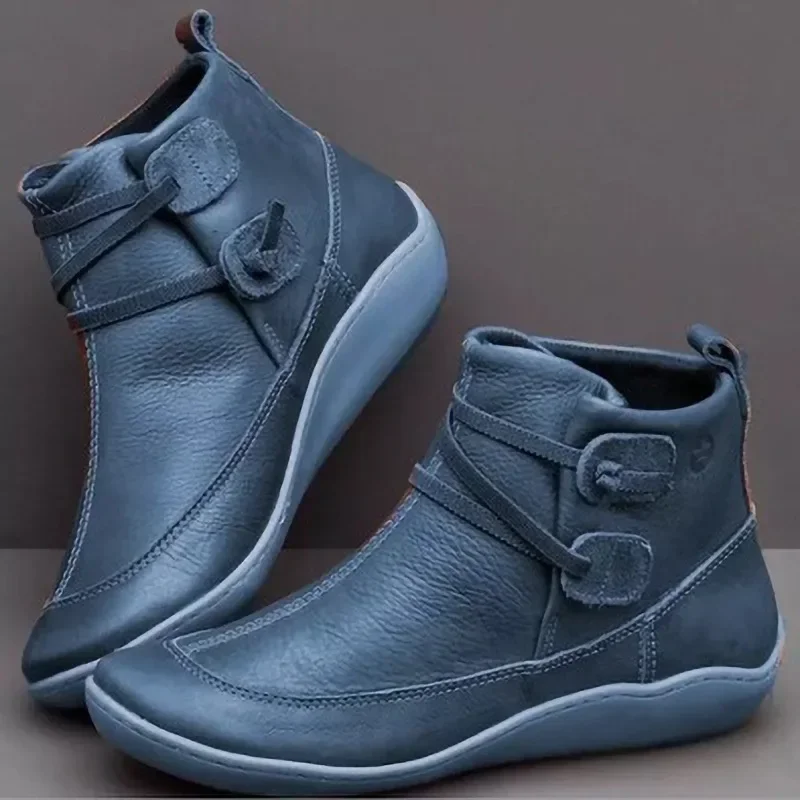 Botas femininas botas de tornozelo romano apontou botas casuais primavera outono botas de couro senhoras sapatos casuais botas femininas
