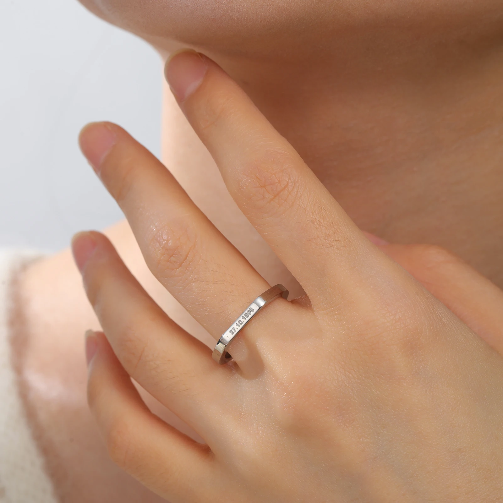 Gravierter Namensring für Damen und Herren, Edelstahlschmuck, personalisierte Namensringe, individuelles Paar, Jahrestag, Hochzeit, Weihnachtsgeschenke – Detail 5