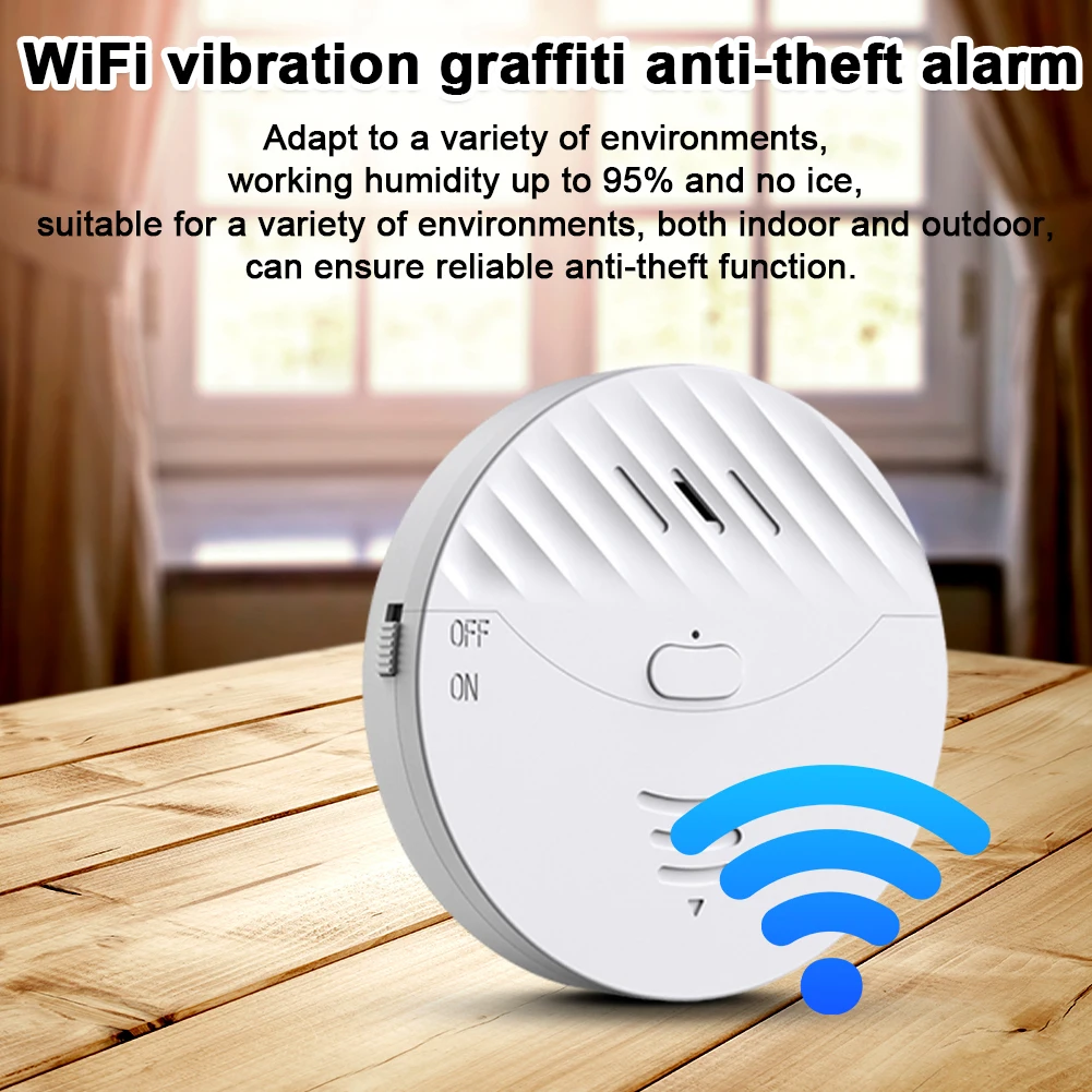 WiFi Vibration Sensor Door Window Alarm with Loud 130dB Alarm Home Security Alarm Burglar Alarm for Home Security Kids Safety