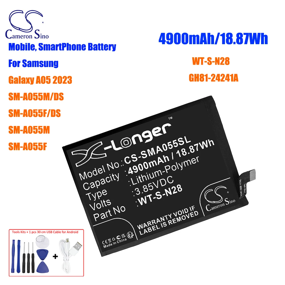 

CameronSino 4900mAh Battery WT-S-N28 GH81-24241A for Samsung Galaxy A05 2023 SM-A055M/DS SM-A055F/DS SM-A055M SM-A055F