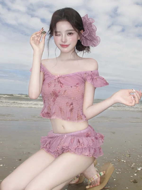 Alice Women's Bikini Sweet Girl Sexy Cake Skirt Hot Spring Vacation Style Swimsuit with Chest Pad And Steel Support