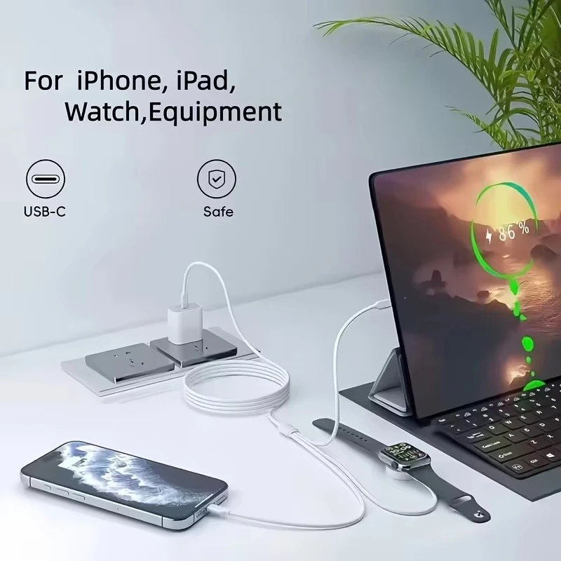 1Pieces Type-C Interface Three-in-One Multifunctional Power Charging Cable, Integrated Magnetic Charging Pad For iPhone 18 17 16