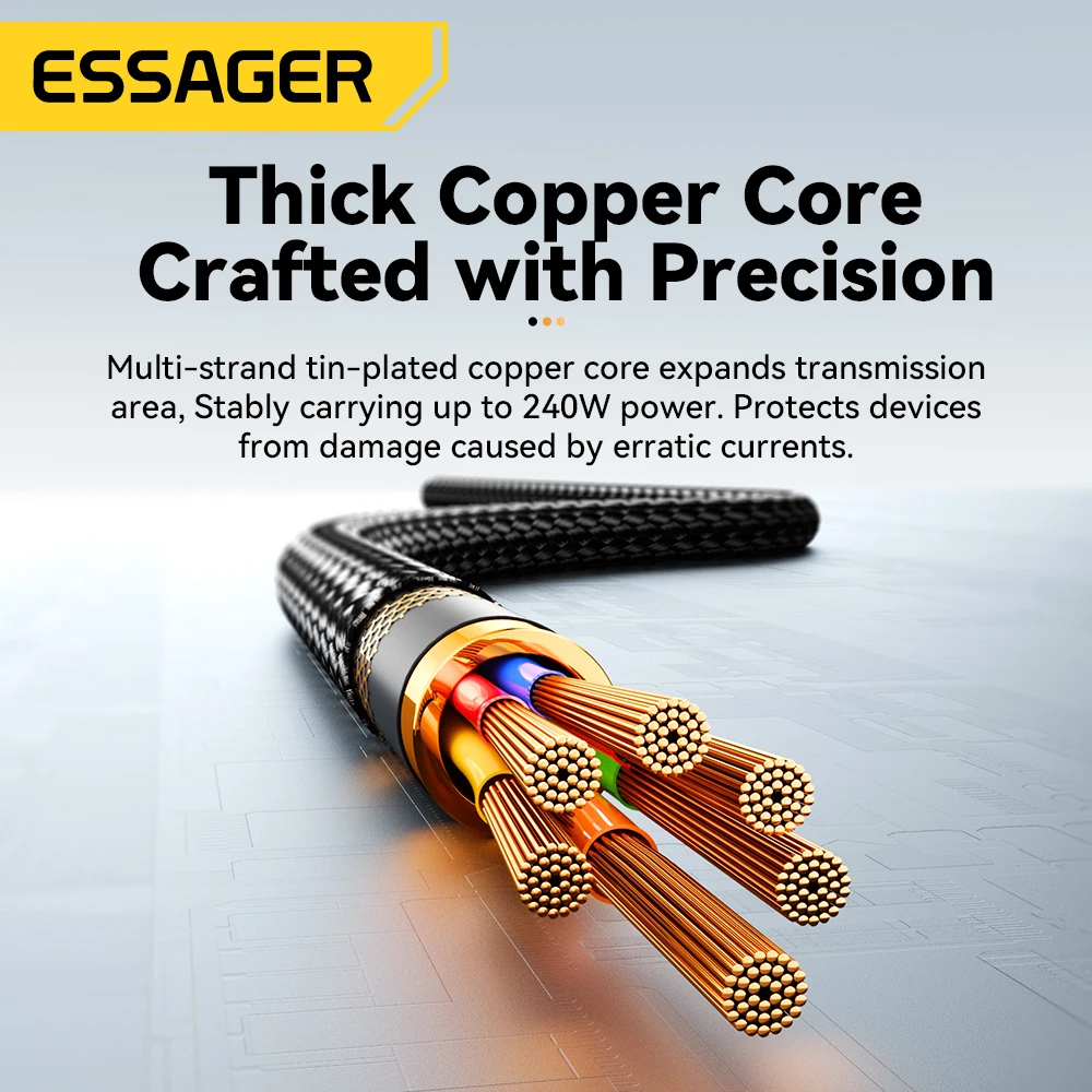 Essager 240W kabel USB typu C do USB C dla iPhone 15 Macbook Huawei Samsung Galaxy S24 PD szybka ładowarka 5A kabel USB C — zdjęcie produktu 5
