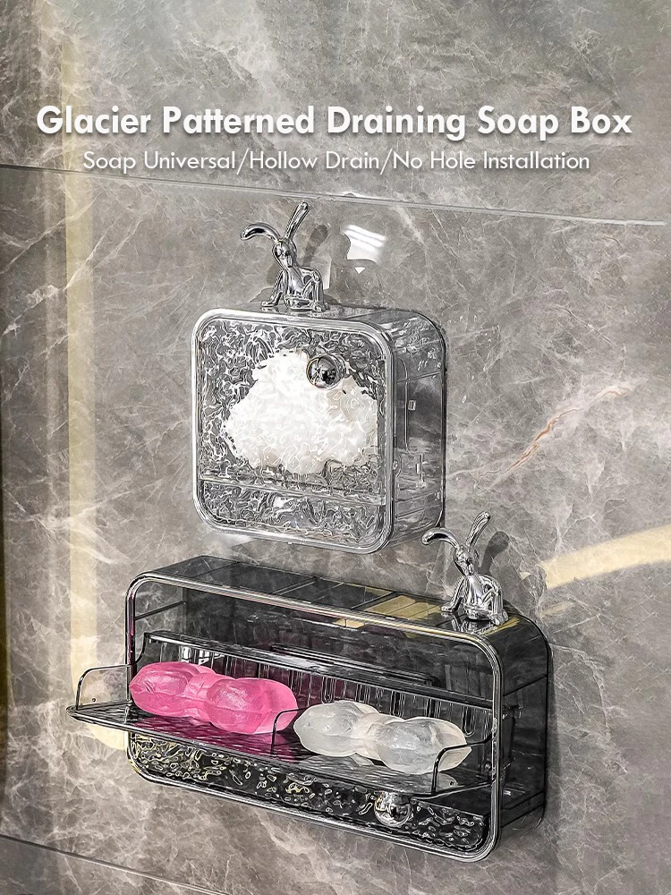 

Toilet Soap Box Wall Mounted Non Perforated Bathroom Soap Box With Lid For Draining Water Large Load-Bearing And Multifunction