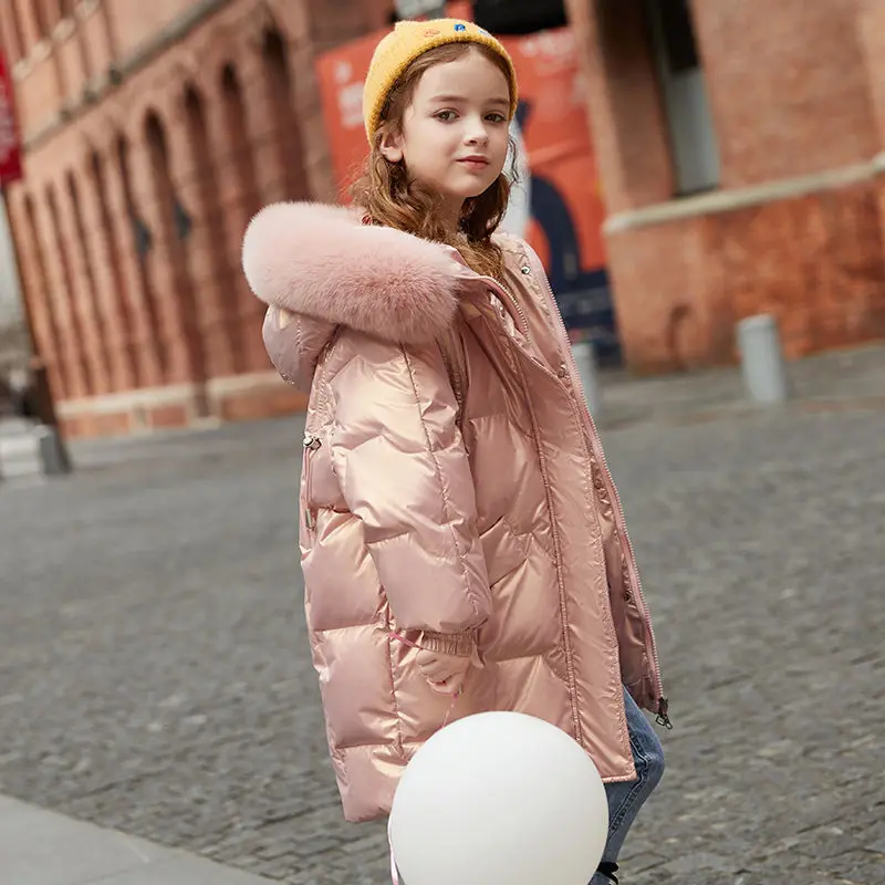 Children Cotton Jacket Girls Solid Medium Length Hooded Warm and Comfortable Winter New Down Cotton Coat Korean Stylish