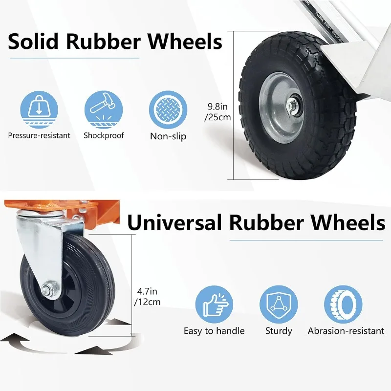 home.4 in 1 Gerobak Dorong Konvertibel, Gerobak Dorong Lipat dengan Roda Padat, Gerobak Dorong Aluminium Berat 1000LBS untuk Barang L