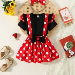 2Pcs/Set Cartoon Polka Dot Baby Girl Evening Dresses Bow Kids Birthday Party Princess Toddler Children Clothes Suit 0 To 4 Years