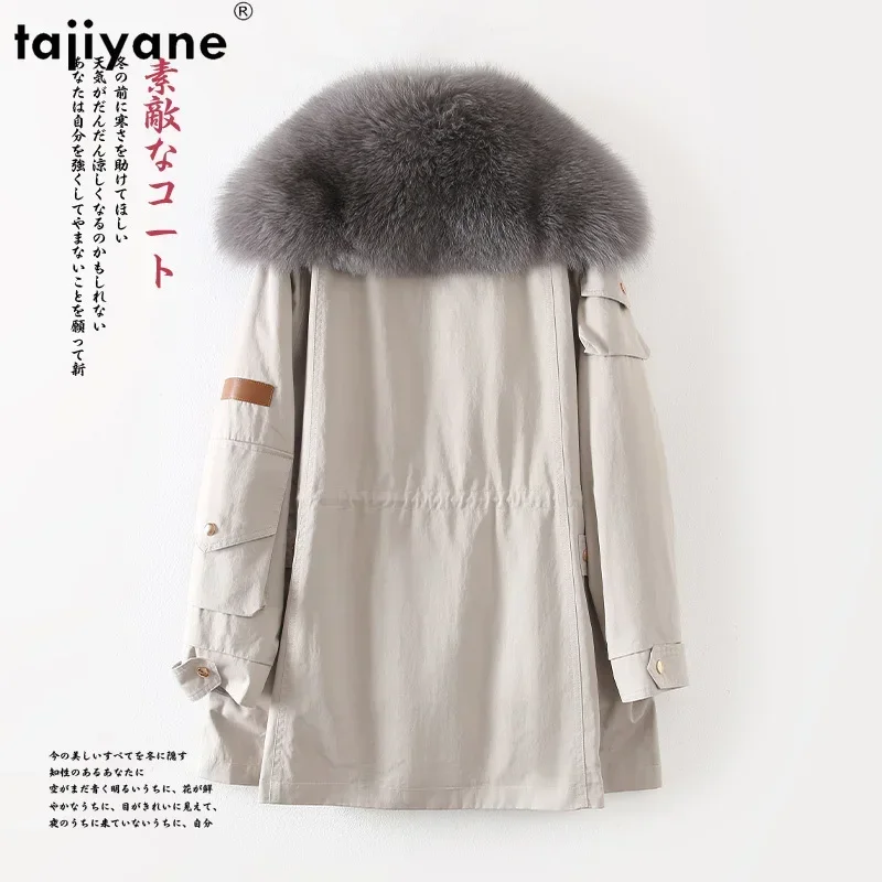 Tajiyane Real Fur Parkas Winter Jackets for Women 2023 Rex Rabbit Fur Liner Fur Coat Luxury Fox Fur Collar Mid-length Chaqueta