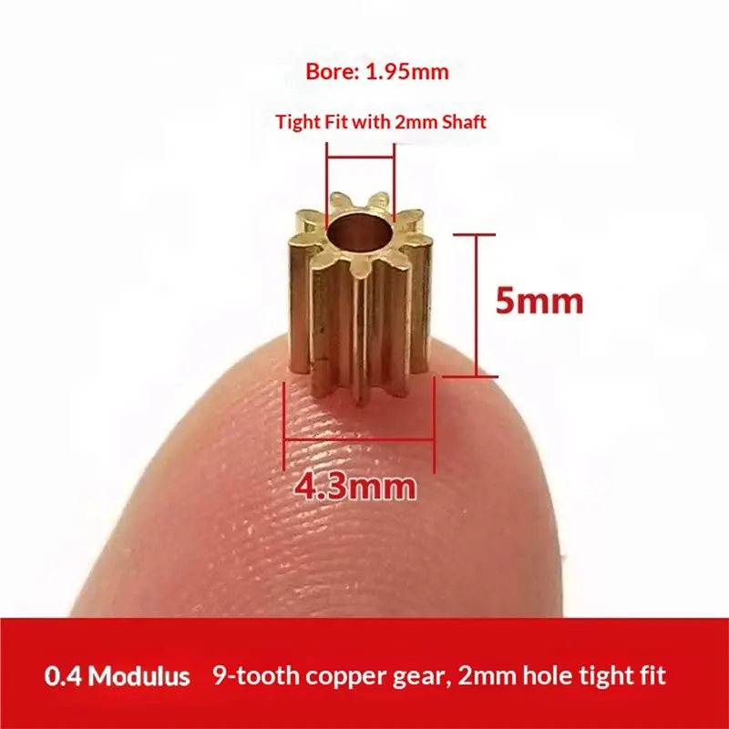ABRU-0.4 Module Copper Spur Gears With 9 Teeth, Mechanical Movement Transmission DIY Modification Parts, Straight Teeth