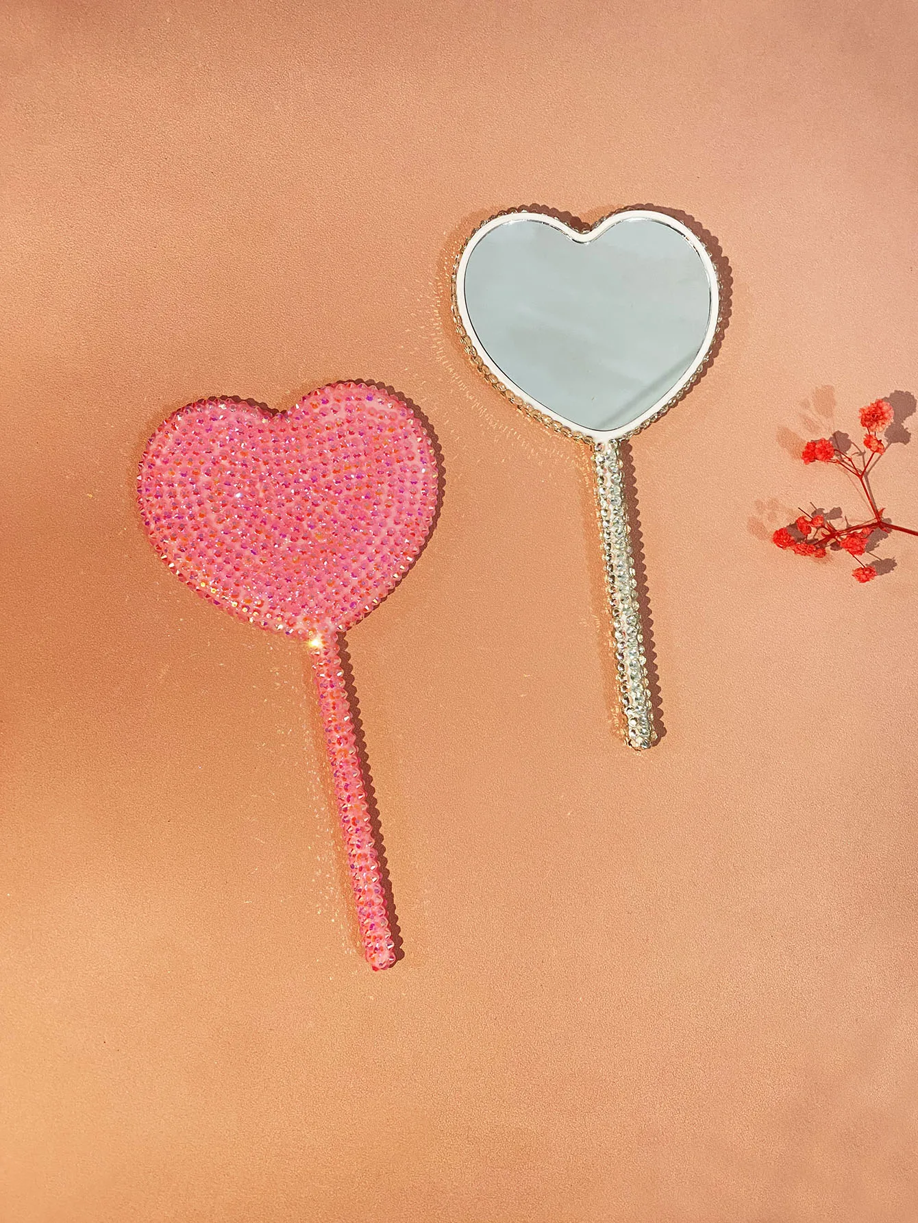 Diamond-encrusted love hand-held cosmetic mirror lollipop mirror heart-shaped handle mirror creative hand-made DIY small mirror