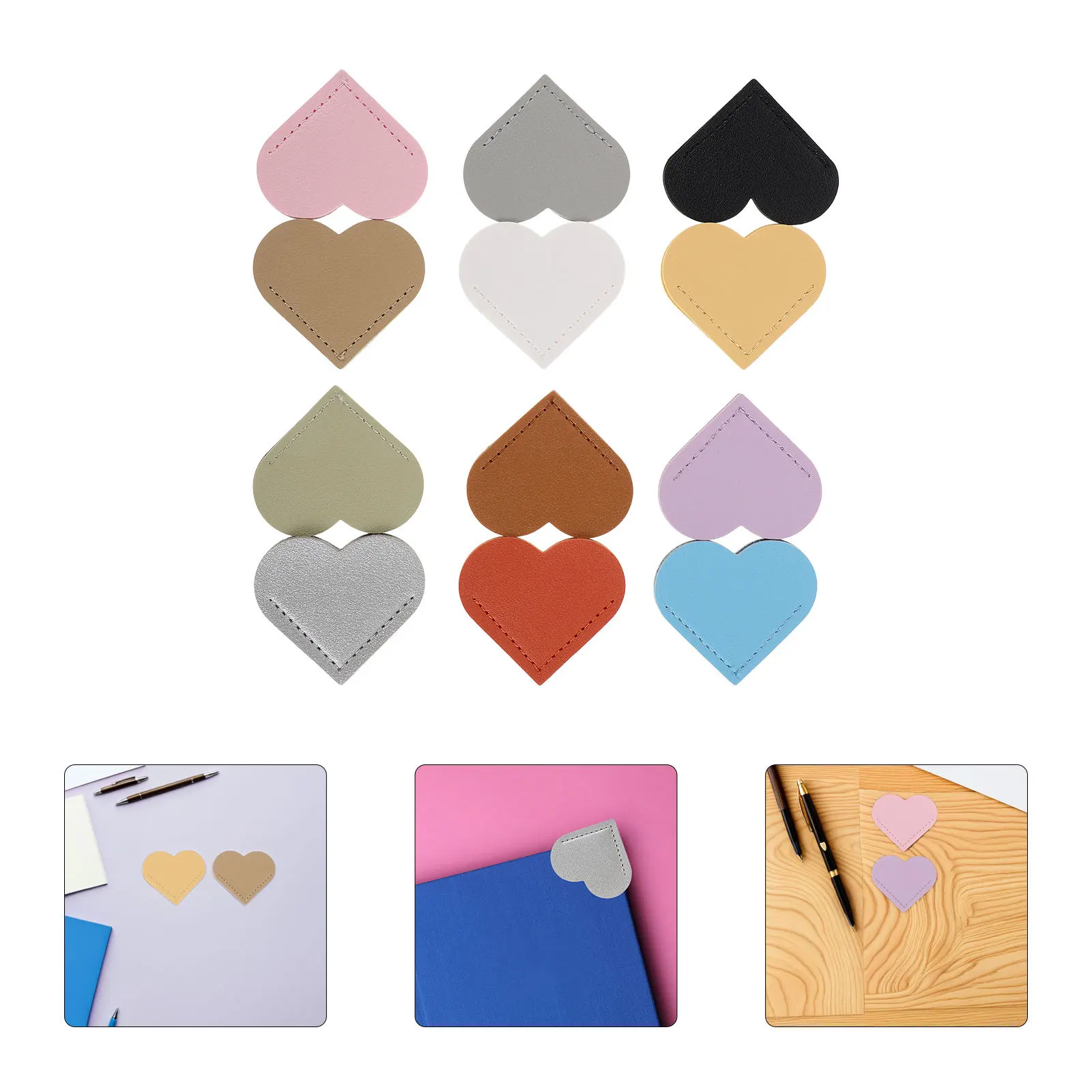 

12pcs Pu Heart Shape Bookmarks Cute Waterproof Student Book Markers For Classroom School Supplies Colorful Bookmark Clips Kids