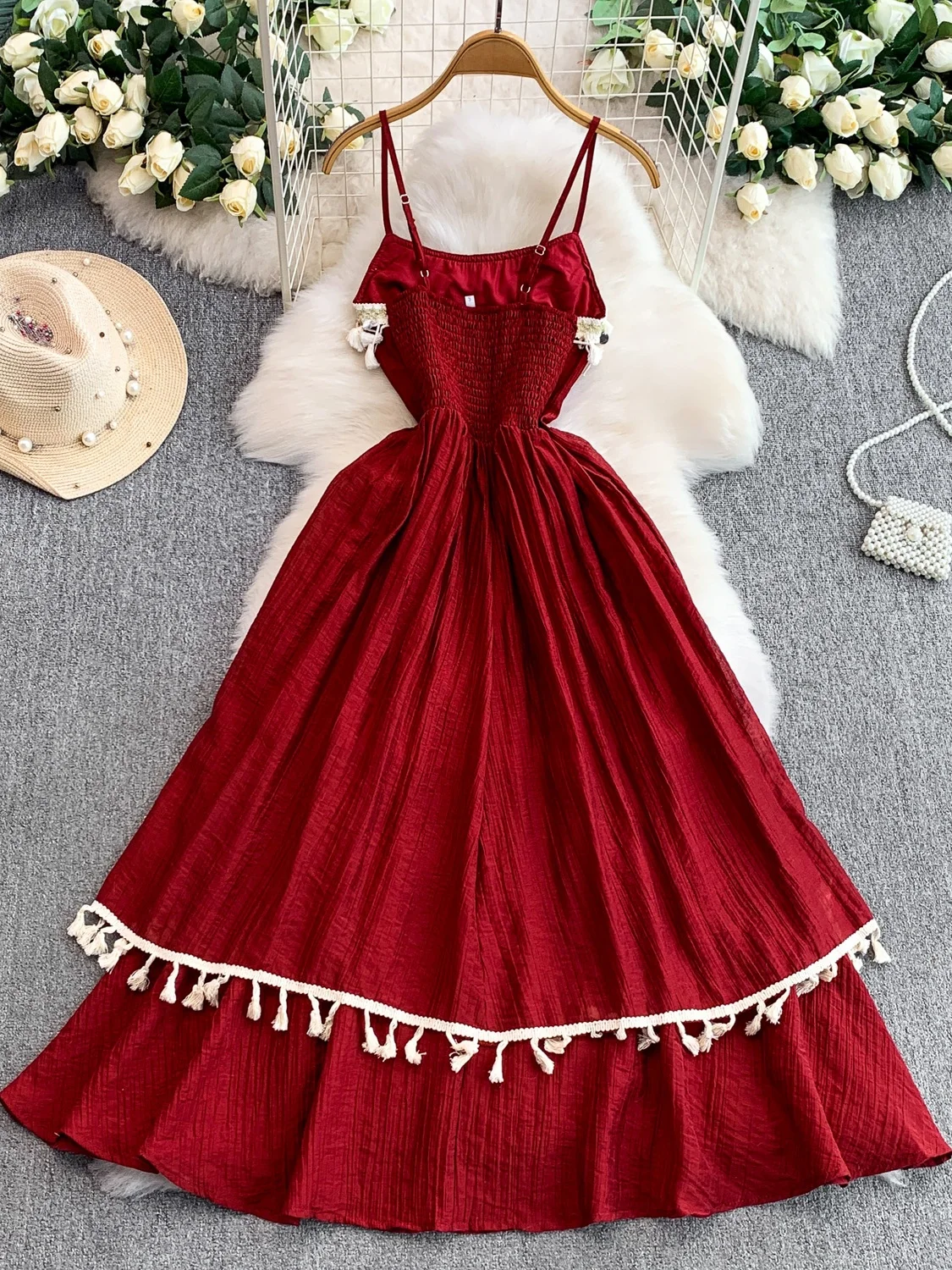 Vaion sle franjas de malha ter dr feminino outono plissado emagrecimento dupla camada saia longa linha a silhueta sem sve