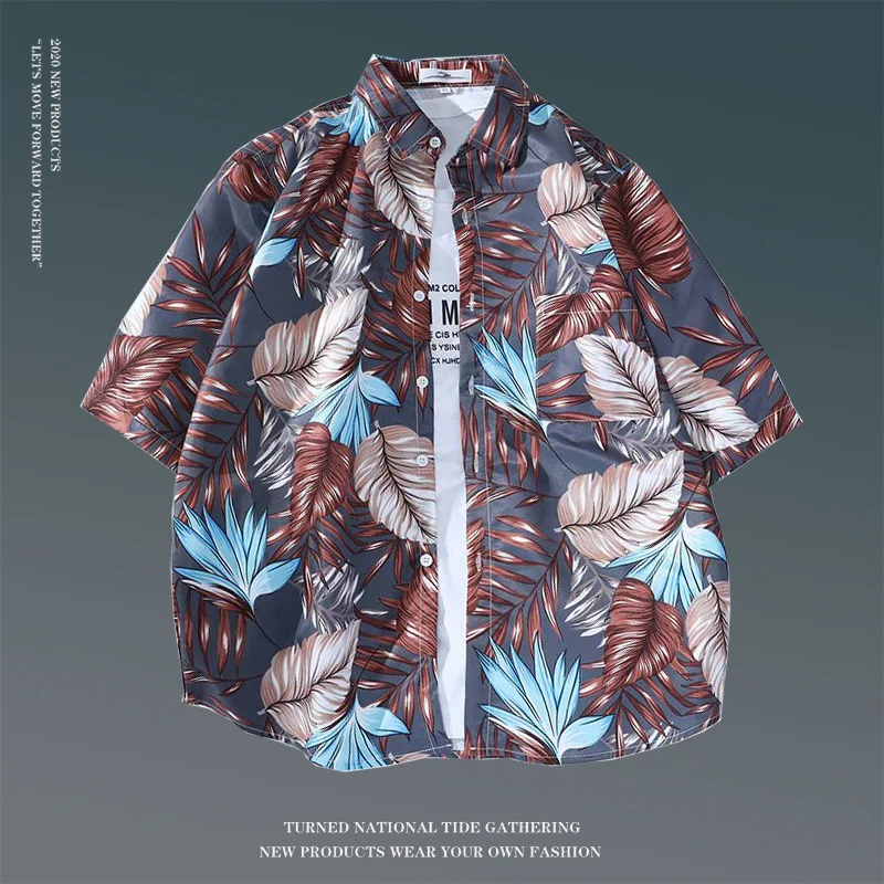 Hawaiian Summer Men\'s Shirt Chrysanthemum Flower Casual Loose Popular Fashion Beach Holiday Floral Print Short Sleeve Tops Shirt