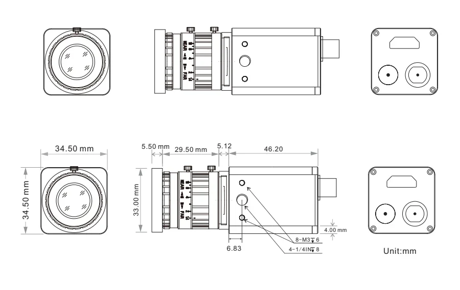 Mini telecamera industriale per visione artificiale 160dB WDR 1080P per ispezione saldatura laser con porta compatibile BNC o HDMI