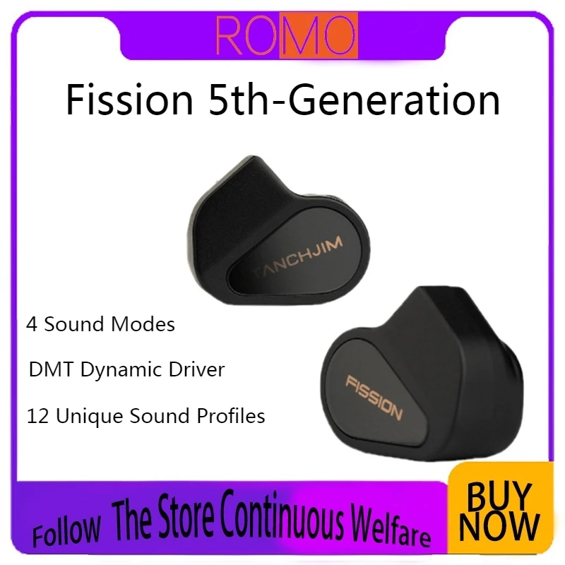 

TANCHJIM Fission 5th-Gen In-ear Earphone DMT Dynamic Driver 4 Sound Modes 12 Unique Profiles 3.5/4.4/Type-C Plugs Portable Audio