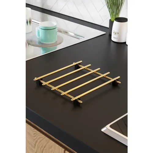 Lux Service Presentation Set Towel rack Napkin Holder Trivet Gold Altın Full Bright Stainless Steel 3 PCs Kitchen Organizer 20x20x2cm