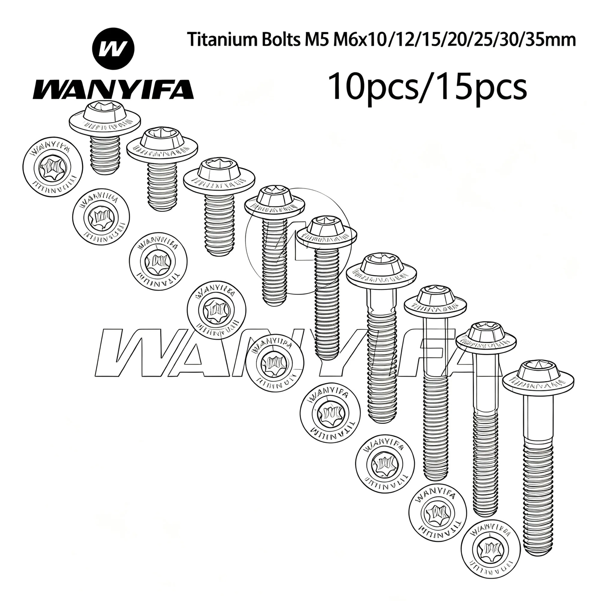 Wanyifa Titanium Bolts M5 M6x10 /12/15/20/25/30/35mm Butterfly-Bevel Head Cap for Motorcycle Disc Brakes Inner Thread 10/15pcs