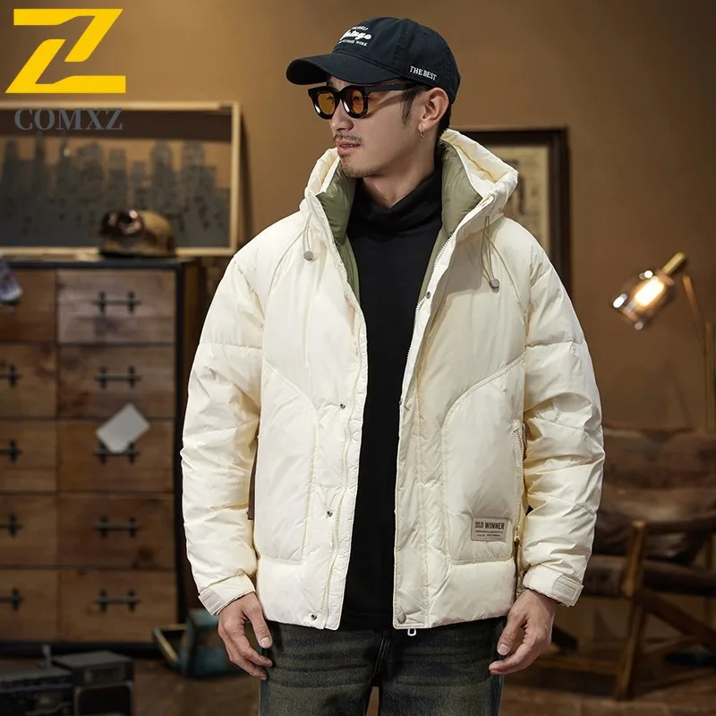 COMXZ High Quality Hooded Winter Down Jacket Men Fashion Duck Coat Casual Warm Puffer Outerwear Lightweight Comfort Street Style