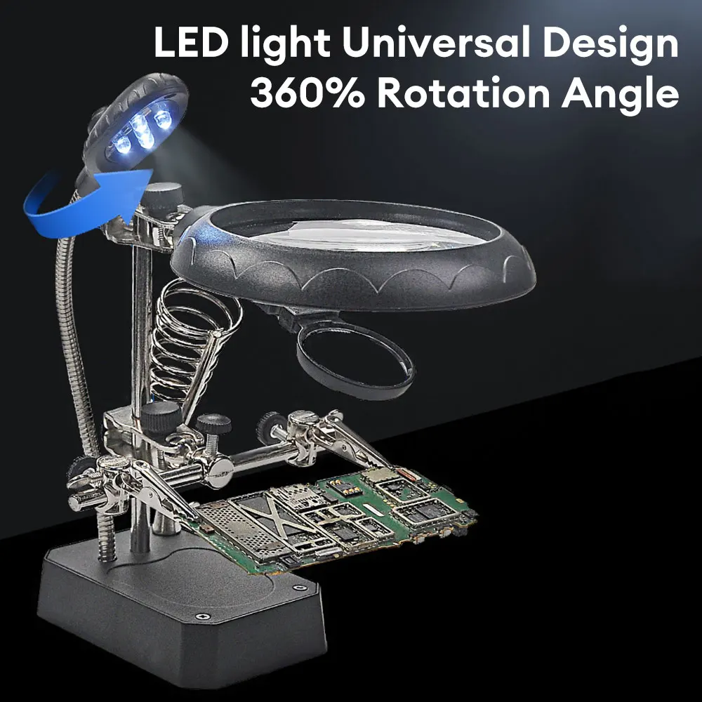 Welding Station With LED Light Magnifying Glass Maintenance Aid Fixture With Soldering Iron Holder Soldering Repair Tools