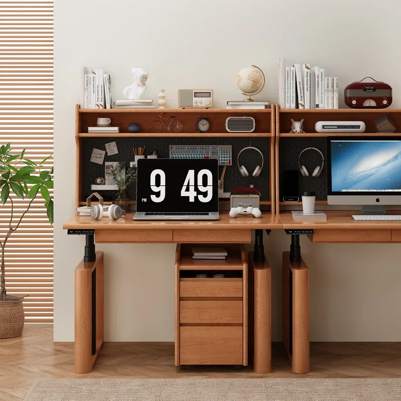 Solid wood home office computer desk, solid wood lifting desk, simple writing in cherry wood study