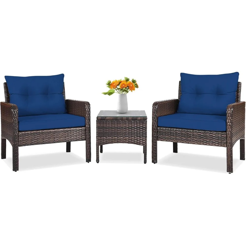 

3 Piece Outdoor Patio Furniture Set, All Weather Garden Lawn Pool Backyard Porch Furniture Set of 2 (Blue)