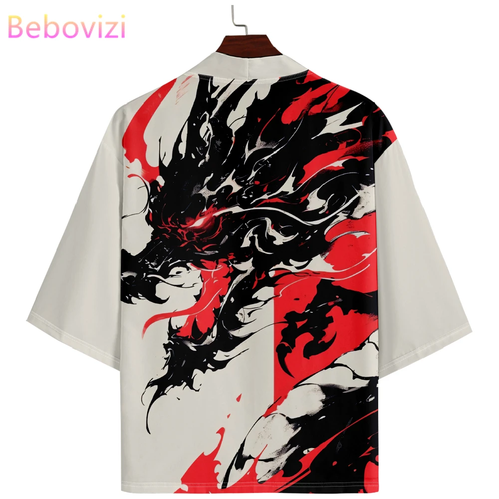 

Anime Dragon Print Japanese Kimono Streetwear Men Women Cardigan Haori Fashion Harajuku Beach Yukata Plus Size 5XL 6XL