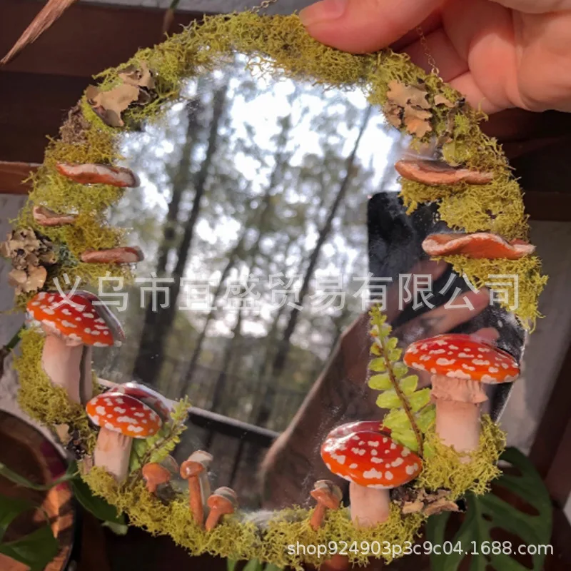 Garden Mirror with Forest Theme - Mushroom & Moss Ornament, Natural Home Decor, Woodland Style