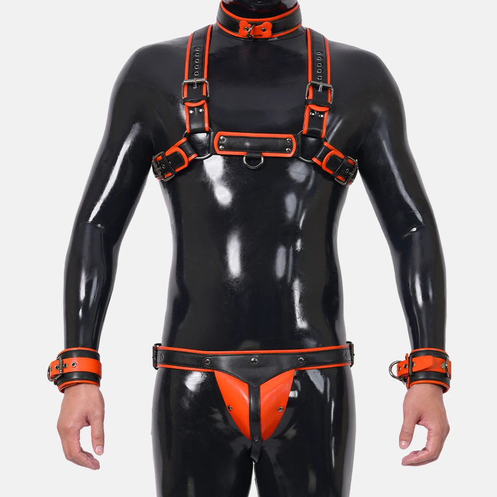 Furrjoiハーネスセット、股間レザー付きコスプレ用カスタムBDSMファーフェチセクシーボディハーネスベルトパンク服