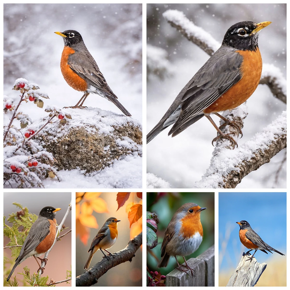 Winter Robin Bird Nature Scene 5D Diamond Painting European Robin Bird DIY Diamond Embroidery Room Wall Decor Gifts for Friends
