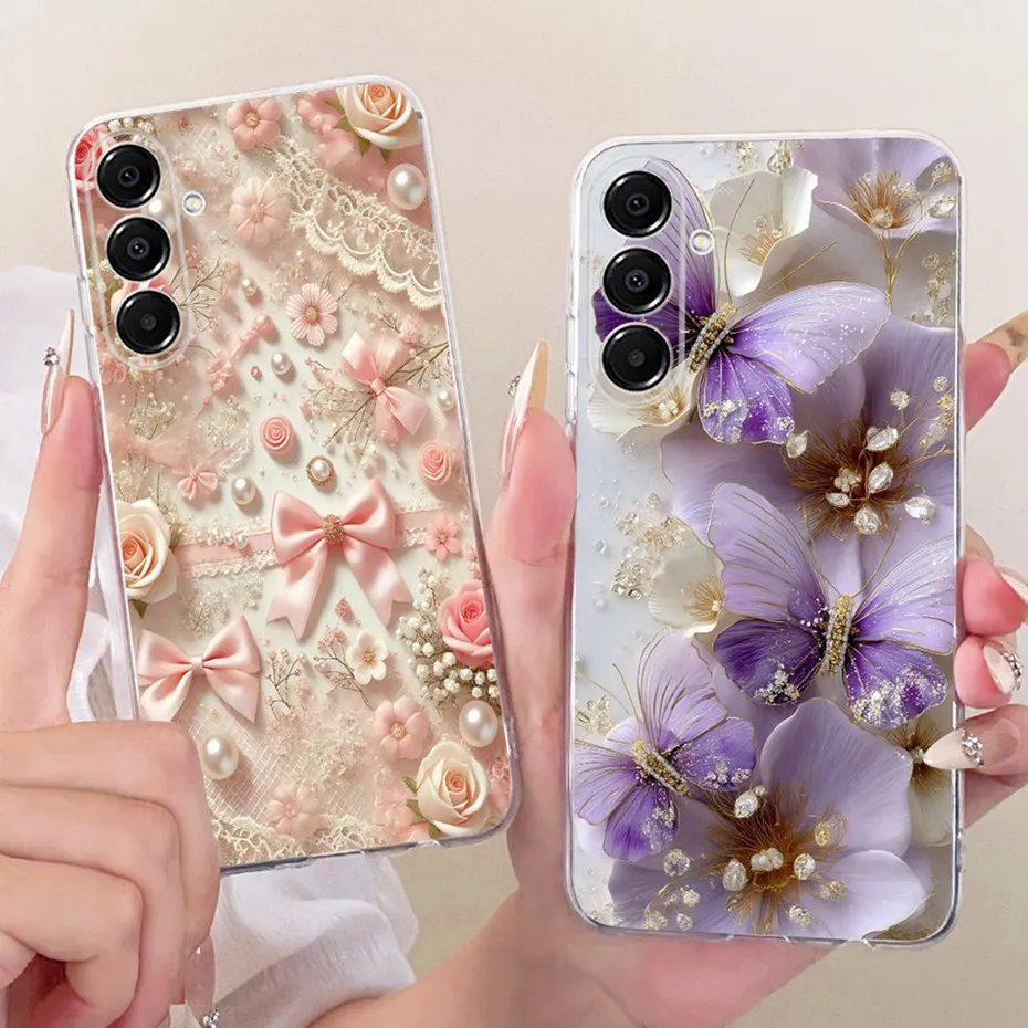 For Samsung Galaxy A17 Beautiful Floral Butterfly Phone Case For Samsung A17 5G 4G Soft Silicone TPU Cases