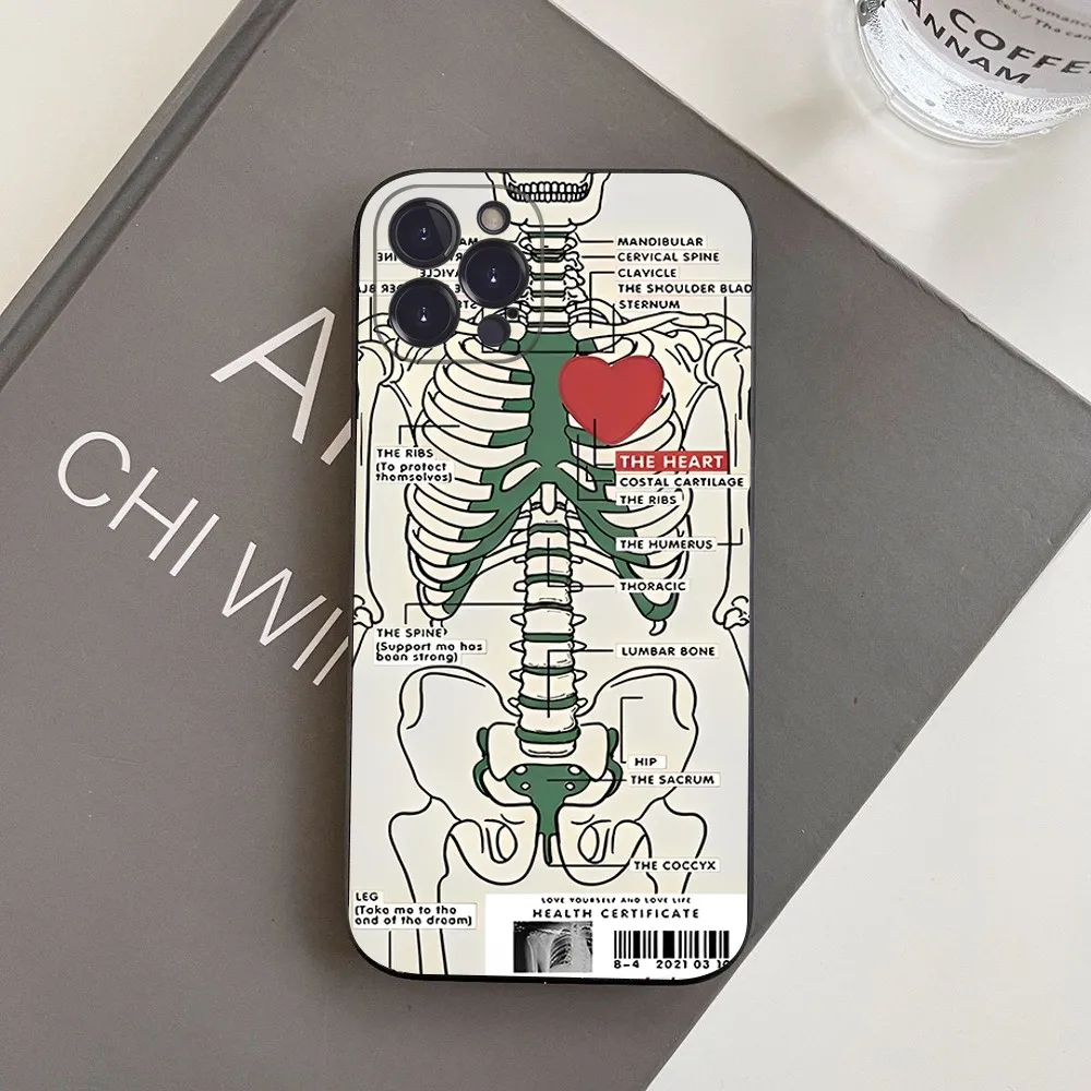 Radiological human organs Skeleton skull Phone Case For iPhone 14 13 12 Mini 11 Pro XS Max X XR SE 6 7 8 Plus Silicone Cover